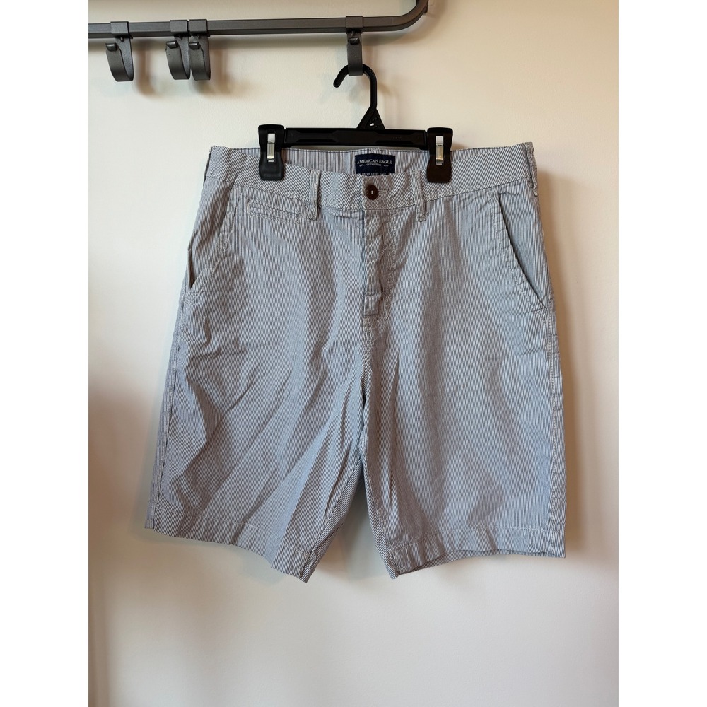 American Eagle Mens 32 Pinstripe Shorts Blue White Seersucker Classic Fit 9"